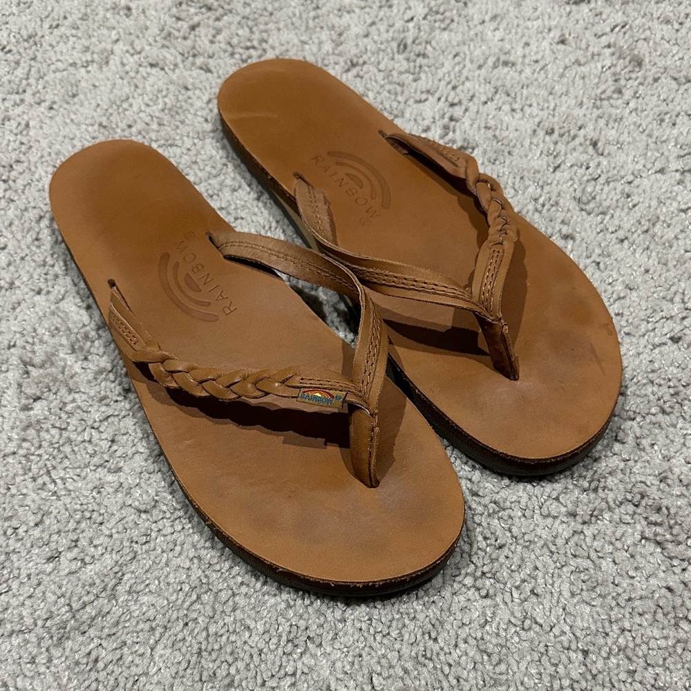 Rainbow Tan Braided Sandals
